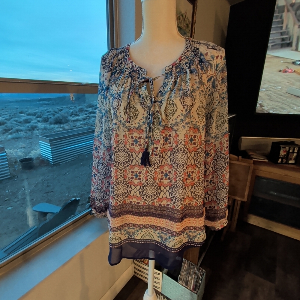 Danielrainn Women's Size S Bohemian Print Blouse Pink & Blue